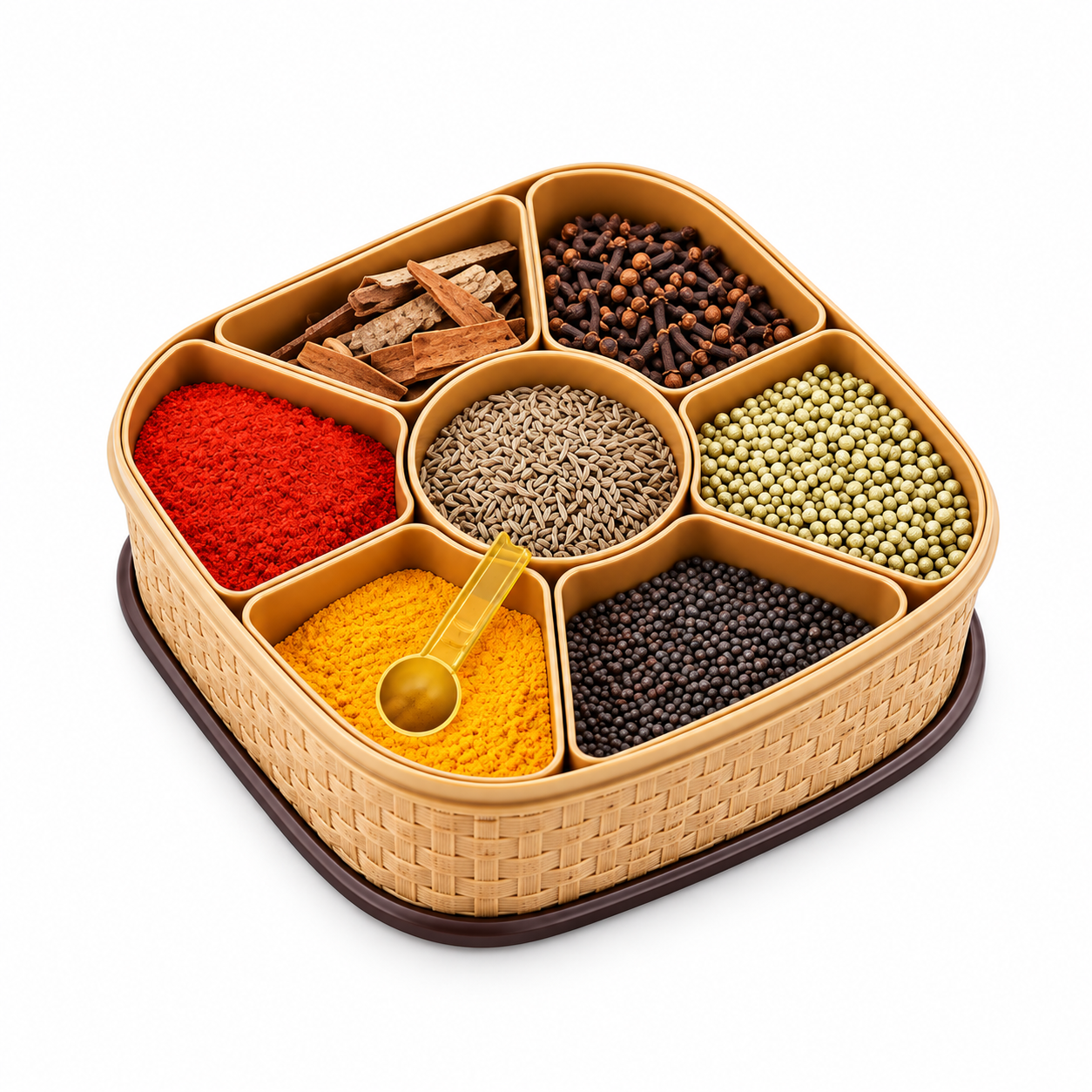 Multipurpose 7-Section Plastic Masala Box with Airtight Lid – Compact Kitchen Spice Organizer