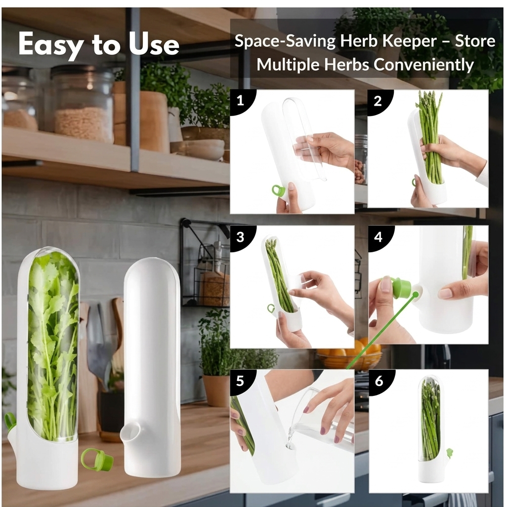 KNIVORIA Fresh Herb Storage Keeper for Refrigerator | Vegetable Herb Saver Container with Water Base | Transparent Fridge Storage Box for Coriander Mint Spring Onion