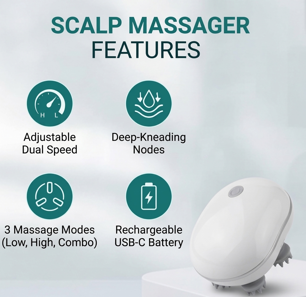 Electric Scalp Massager for Hair Growth - USB Rechargeable Waterproof Head Massager with Silicone Bristles