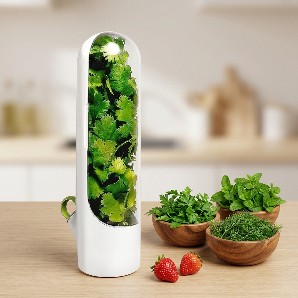 KNIVORIA Fresh Herb Storage Keeper for Refrigerator | Vegetable Herb Saver Container with Water Base | Transparent Fridge Storage Box for Coriander Mint Spring Onion